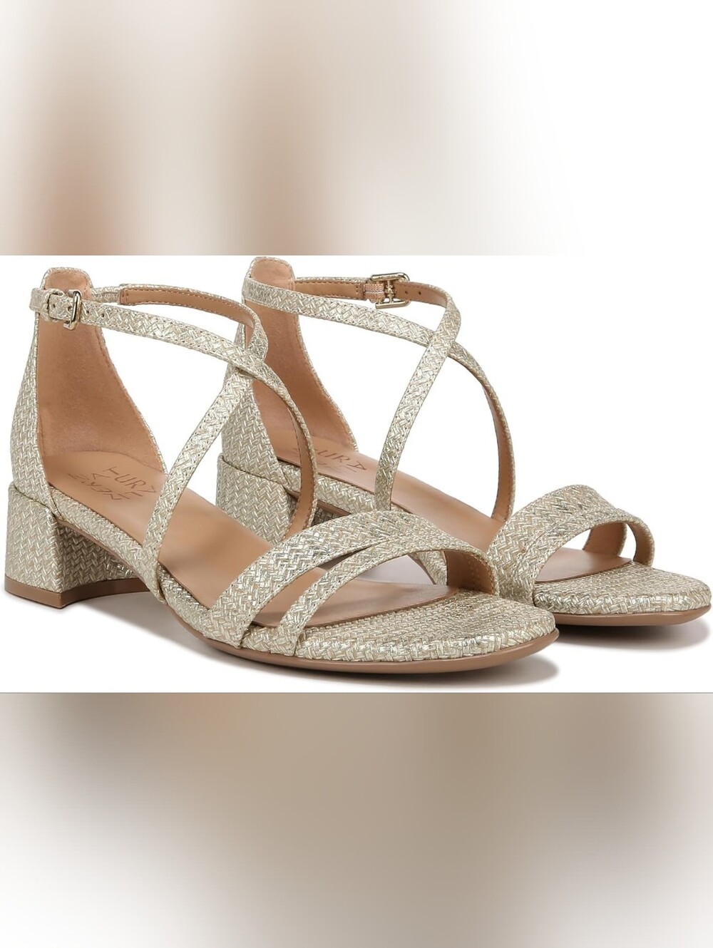 Naturalizer June Strappy Low Block Heel Dress Sandals Gold 6.5 SH211